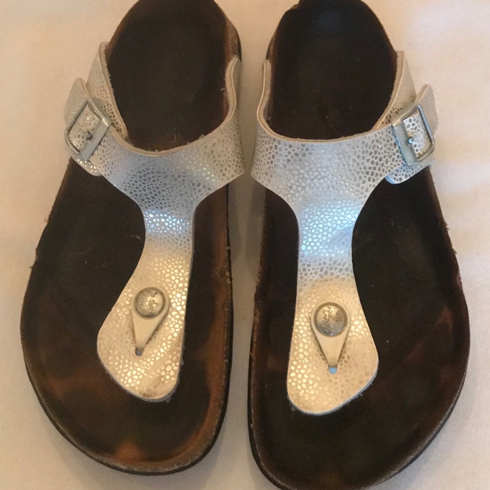 Birkenstock White Iridescent Gizeh Sandals S:37.